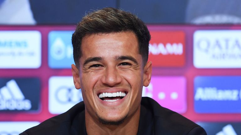 Philippe Coutinho appears in good mood during a press conference after joining Bayern Munich on a season-long loan
