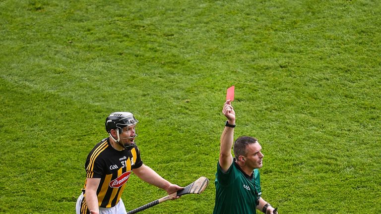 Richie Hogan reacts with surprise to his sending off