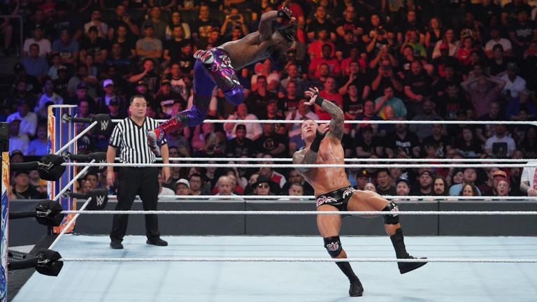 Randy Orton catches Kofi Kingston with an RKO at SummerSlam