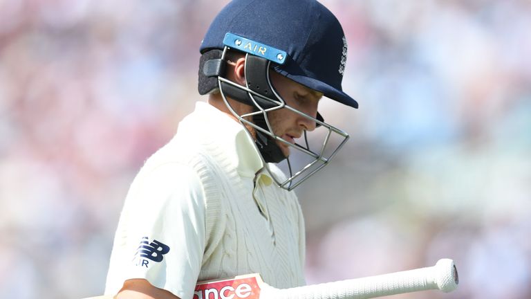 Joe Root walks off after being dismissed for a duck by Josh Hazlewood.