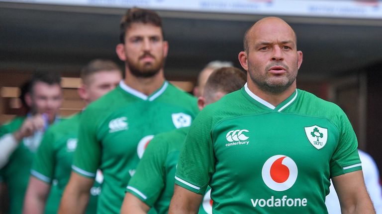 24 August 2019; Ireland captain Rory Best leads his side out prior to the Quilter International match between England and Ireland at Twickenham Stadium in London, England. Photo by Brendan Moran/Sportsfile
