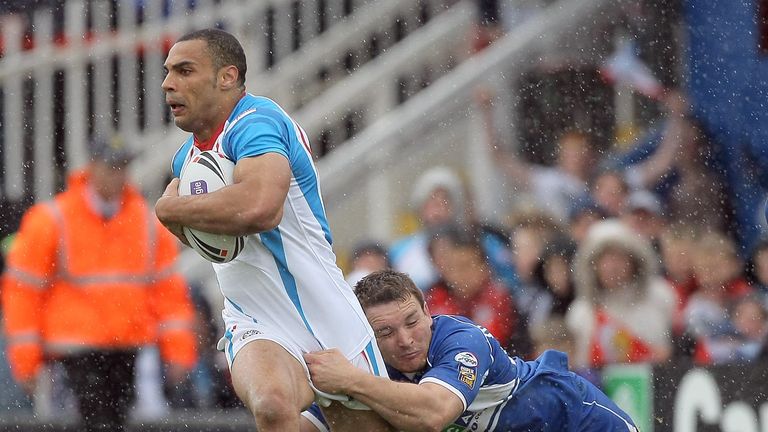 PICTURE BY Ben Duffy/SWPIX.COM........ Rugby League Challenge Cup, fifth round, Wakefield Wildcats v Wigan Warriors.....09/05/09..Copyright - Simon Wilkinson - 07811267706..Wakefield's Ryan Atkins is stopped by Wigan's Martin Gleeson
