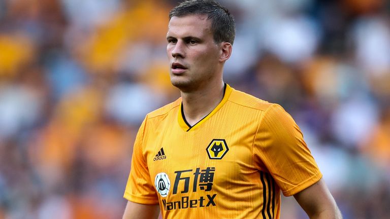 Ryan Bennett in Europa League action for Wolves against Crusaders
