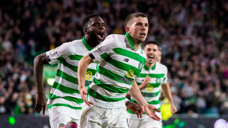 Celtic's Ryan Christie celebrates his goal to make it 3-2