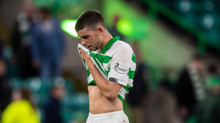 Celtic's Ryan Christie at full-time following the club's Champions League exit