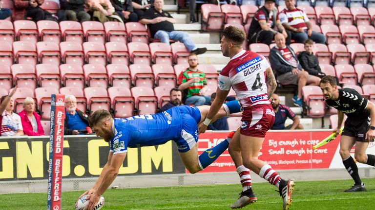 Ryan Shaw scores for Hull KR at the DW Stadium on Friday