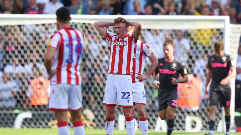 A dejected Stoke City's Sam Clucas after Leeds United score their third goal