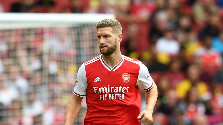 Shkodran Mustafi in action during a pre-season match between Arsenal and Olympique Lyonnais at the Emirates Stadium on July 28, 2019