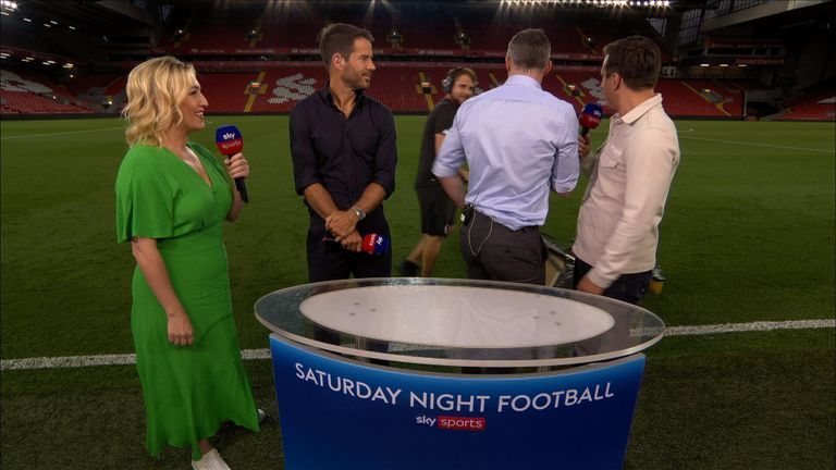 Gary Neville and Jamie Carragher are gatecrashed by a lawnmower