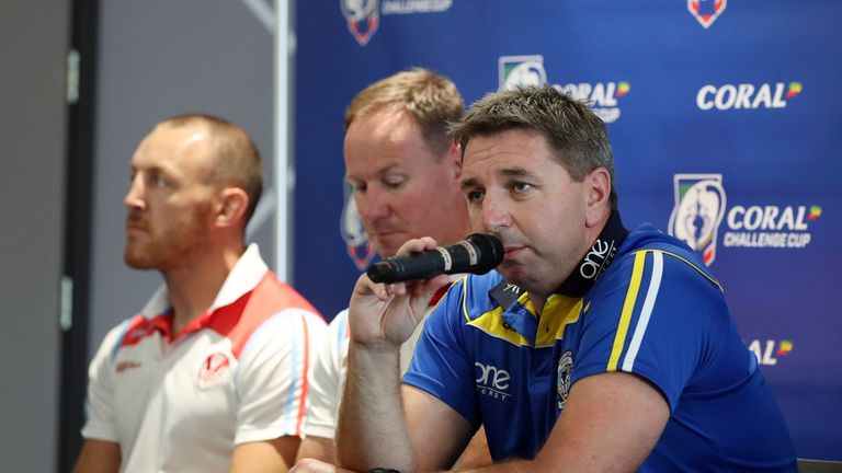 Picture by Paul Currie/SWpix.com - 19/08/2019 - Rugby League - Coral Challenge Cup Press Conference - Social 7, Manchester, England - Warrington Wolves head coach Steve Price during the press conference