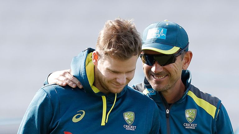 Steve Smith and Justin Langer pictured during a nets session at Headingley on August 20, 2019