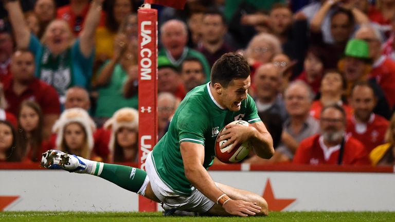 31 August 2019; Jacob Stockdale of Ireland scores his side's first try during the Under Armour Summer Series 2019 match between Wales and Ireland at the Principality Stadium in Cardiff, Wales. Photo by Brendan Moran/Sportsfile