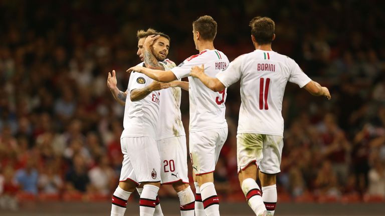 Suso celebrates scoring for AC Milan against Manchester United