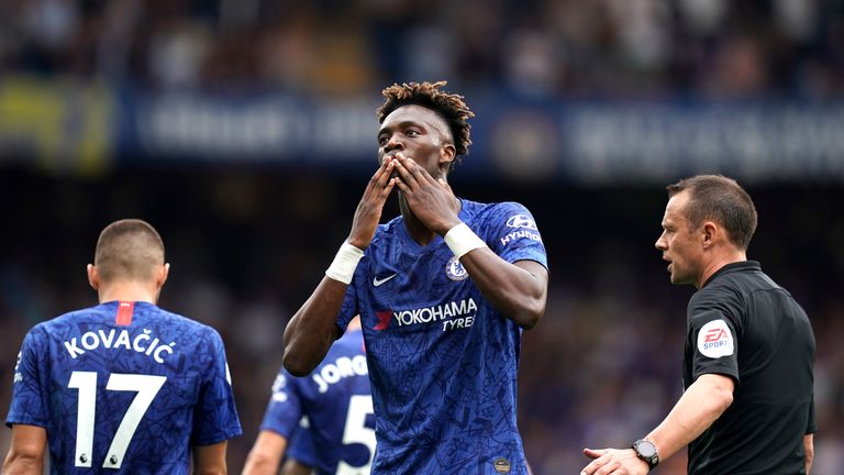 Chelsea's Tammy Abraham celebrates scoring his side's second goal of the game