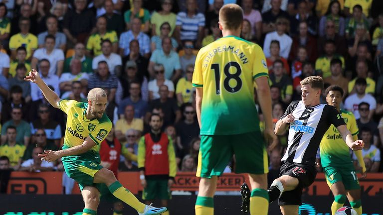 Teemu Pukki scores his and Norwich's second goal