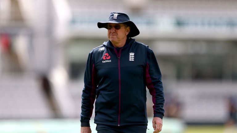 England head coach Trevor Bayliss during a nets session at Lord's