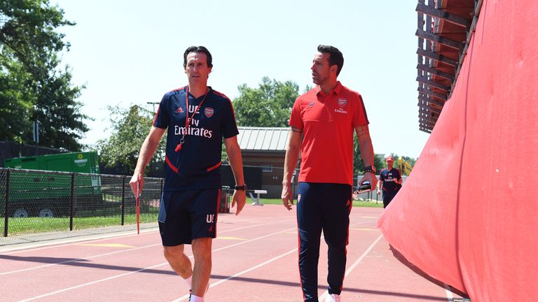 Arsenal head coach Unai Emery and sporting director Edu
