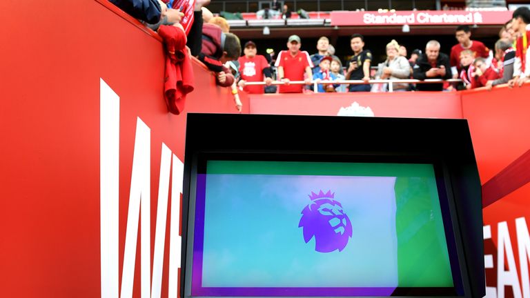 The VAR screen is pictured in the tunnel area at Anfield prior to the Premier League match between Liverpool and Norwich City