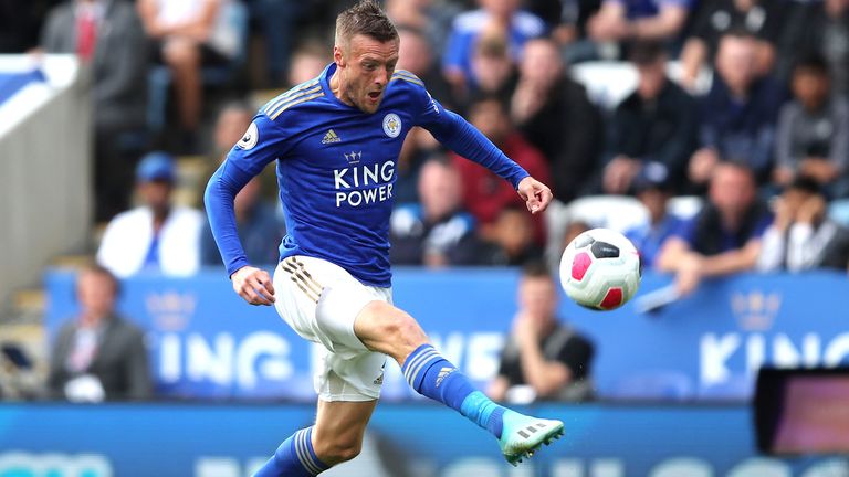 Jamie Vardy scores Leicester's opener against Bournemouth