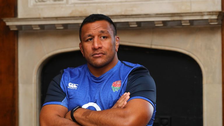Mako Vunipola speaks to the media before England's World Cup warm-up match with Ireland