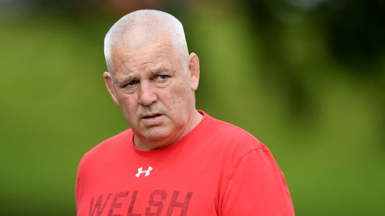 Warren Gatland head coach of Wales looks on during the Wales training session held at the Vale Resort on July 06, 2019 in Cardiff, Wales.