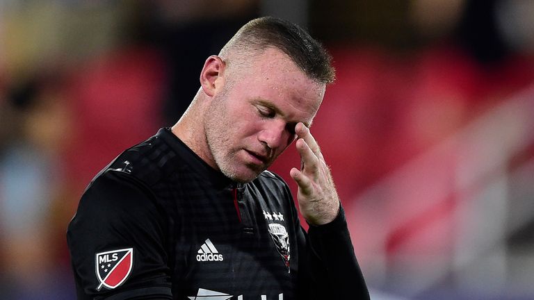 Wayne Rooney #9 of D.C. United reacts as he walks off the field after the Philadelphia Union defeated D.C. United 5-1 at Audi Field on August 4, 2019 in Washington, DC. 