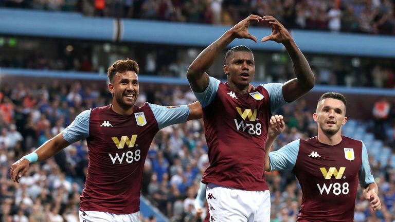 Wesley celebrates scoring for Aston Villa against Everton