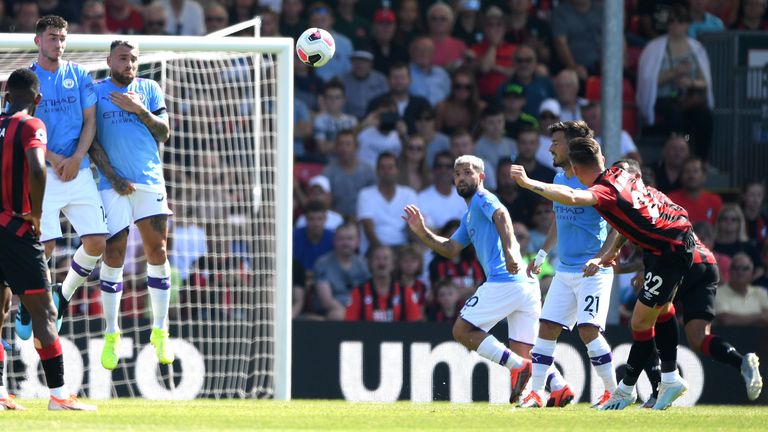Harry Wilson scores for Bournemouth against Manchester City.