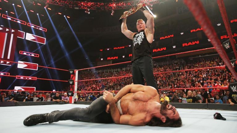Brock Lesnar taught Seth Rollins after and injured Beast Slayer came out to confront the The Beast Incarnate