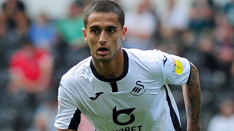 Yan Dhanda of Swansea City in action during the Sky Bet Championship match between Swansea City and Birmingham City at the Liberty Stadium on August 25, 2019