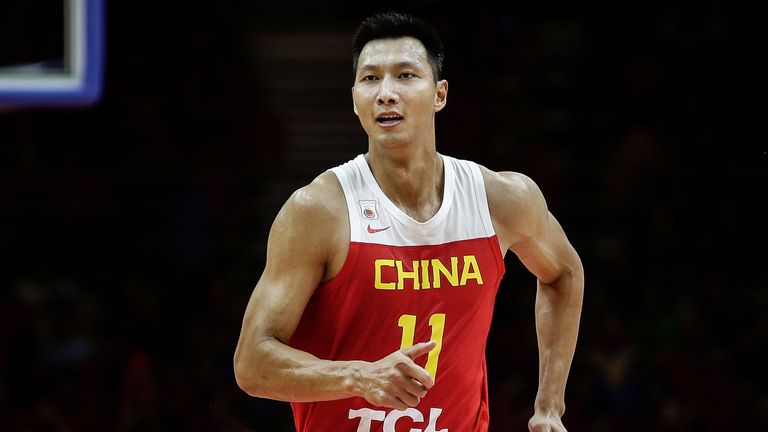 Yi Jianlian in action for China in a World Cup warm-up game