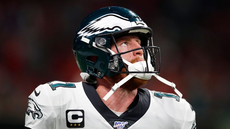 ATLANTA, GA - SEPTEMBER 15: Carson Wentz #11 of the Philadelphia Eagles reacts as he comes off the field in the second half of an NFL game against the Atlanta Falcons at Mercedes-Benz Stadium on September 15, 2019 in Atlanta, Georgia. (Photo by Todd Kirkland/Getty Images) *** Local Caption *** Carson Wentz