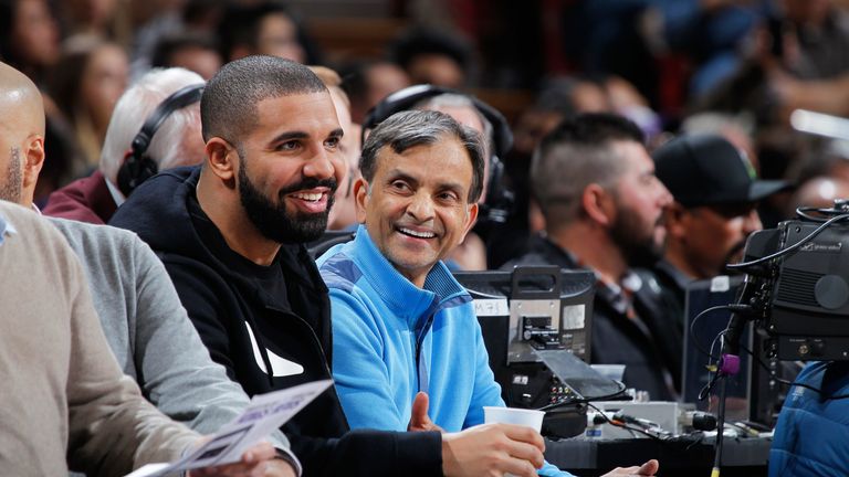 Drake sits courtside with Sacramento Kings owner Vivek Ranadive