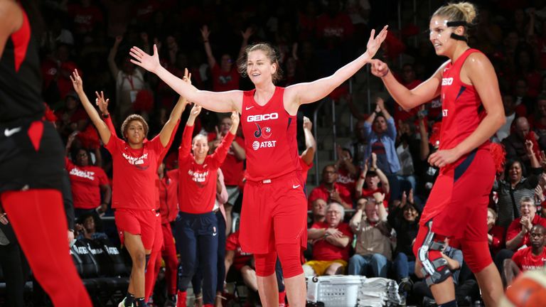 Emma Meesseman celebrates her exceptional performance in the Mystics&#39; Game 2 win over the Aces