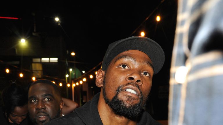 Kevin Durant pictured at the NBA 2K20 launch in Los Angeles
