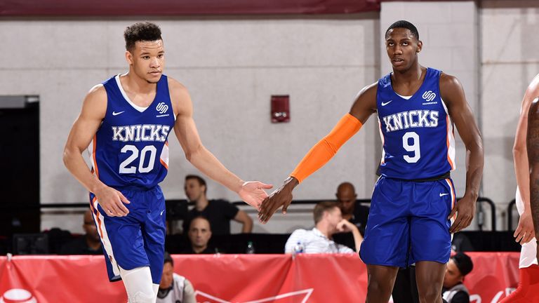 Kevin Knox and RJ Barrett in action for the Knicks during Summer League