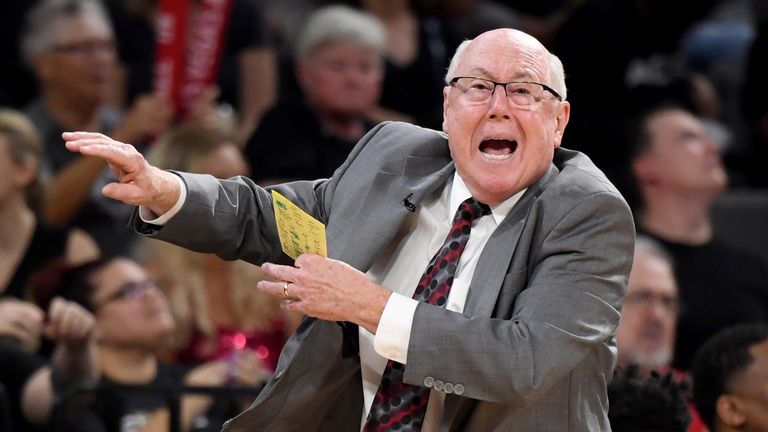 Washington Mystics coach Mike Thibault issues instructions from the sideline