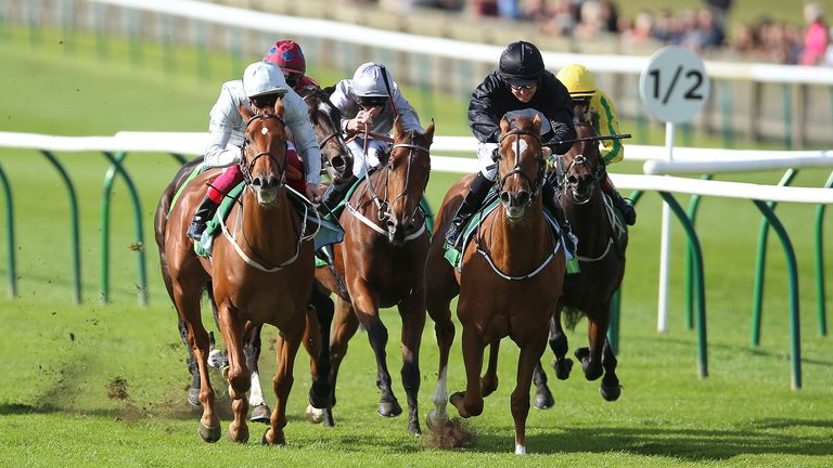 Millisle ridden by Shane Foley wins The Juddmonte Cheveley Park Stakes during day three of The Cambridgeshire Meeting at Newmarket Racecourse. PA Photo. Picture date: Saturday September 28, 2019. See PA story RACING Newmarket. Photo credit should read: Nigel French/PA Wire.