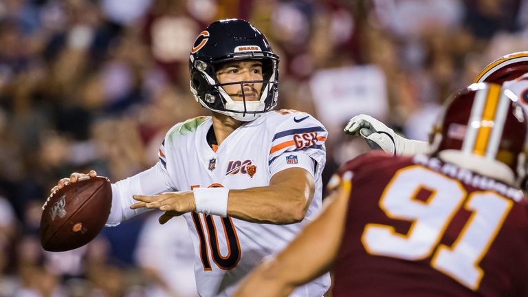 Mitchell Trubisky throws a pass downfield in the Bears' win over Washington