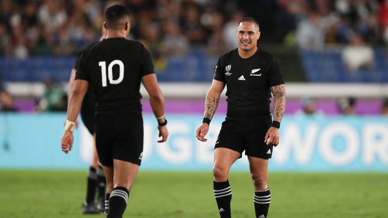 Aaron Smith of New Zealand reacts during the Rugby World Cup 2019 Group B game against South Africa in Yokohama