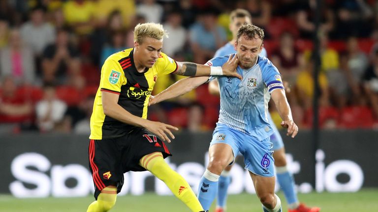 Watford's Adalberto Penaranda playing against Coventry in the Carabao Cup