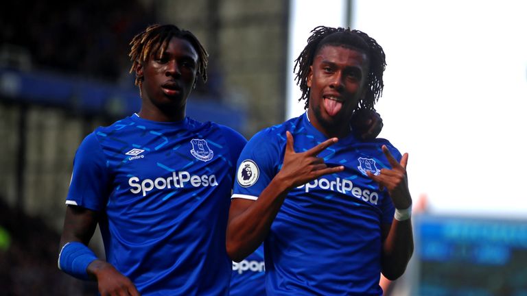 Alex Iwobi celebrates his goal for Everton against Wolves
