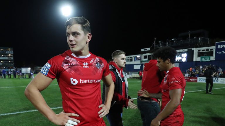 Picture by Oskar Vierod/SWpix.com - 13/09/2019 - Rugby League - Betfred Super League - Wakefield Trinity v London Broncos - The Mobile Rocket Stadium, Wakefield, England - London Broncos' Alex Walker looks dejected at the end of the match 