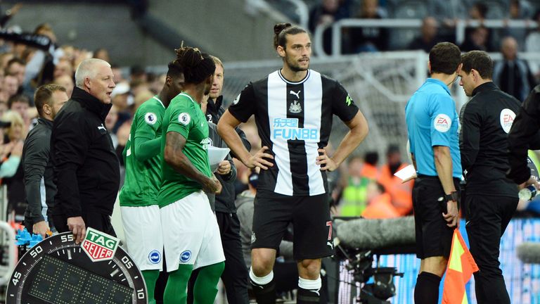 Andy Carroll comes on to make his Newcastle return against Brighton