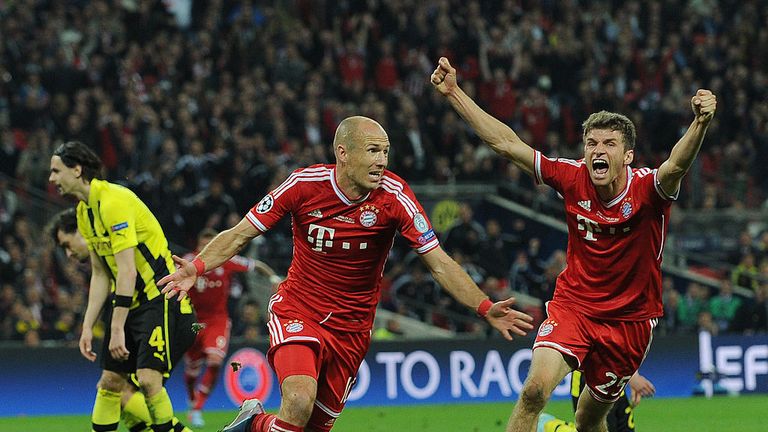 Arjen Robben celebrates the winner at Wembley for Bayern Munich in the 2013 Champions League final