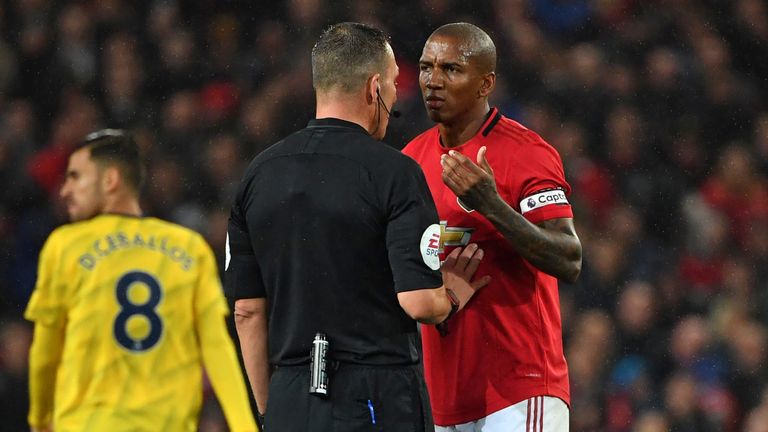 Manchester United's players remonstrated with referee Kevin Friend after Pierre-Emerick Aubameyang's equaliser
