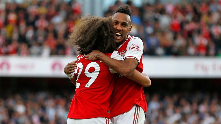 Aubameyang celebrates a goal for Arsenal