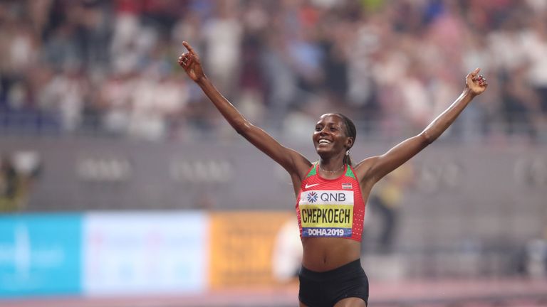 Chepkoech finished the steeplechase in a world-championship record time of 8 minutes, 57.84s