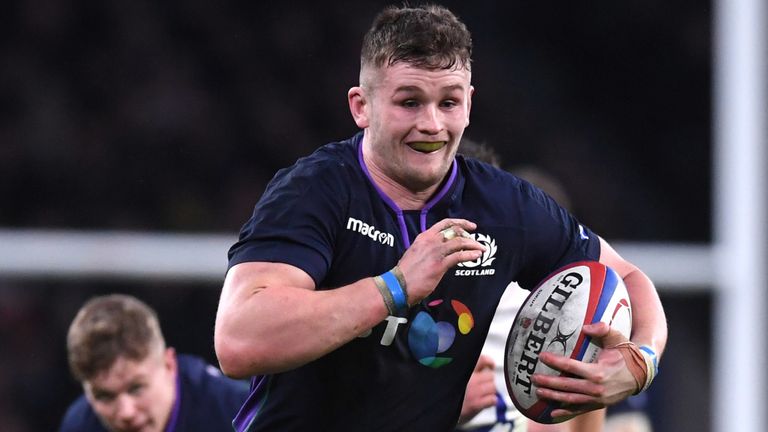 LONDON, ENGLAND - MARCH 16: Magnus Bradbury of Scotland breaks with the ball for his team's second try during the Guinness Six Nations match between England and Scotland at Twickenham Stadium on March 16, 2019 in London, England. (Photo by Laurence Griffiths/Getty Images)