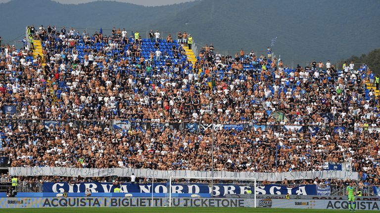 during the Serie A match between Brescia Calcio and Bologna FC at Stadio Mario Rigamonti on September 15, 2019 in Brescia, Italy.